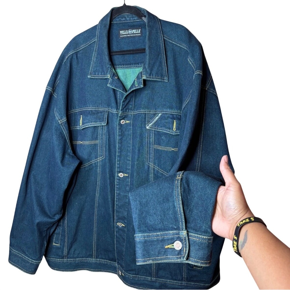 Pelle Pelle Marc Buchanan Mens 4XL Dark Wash Denim Trucker Jacket Blue Vintage